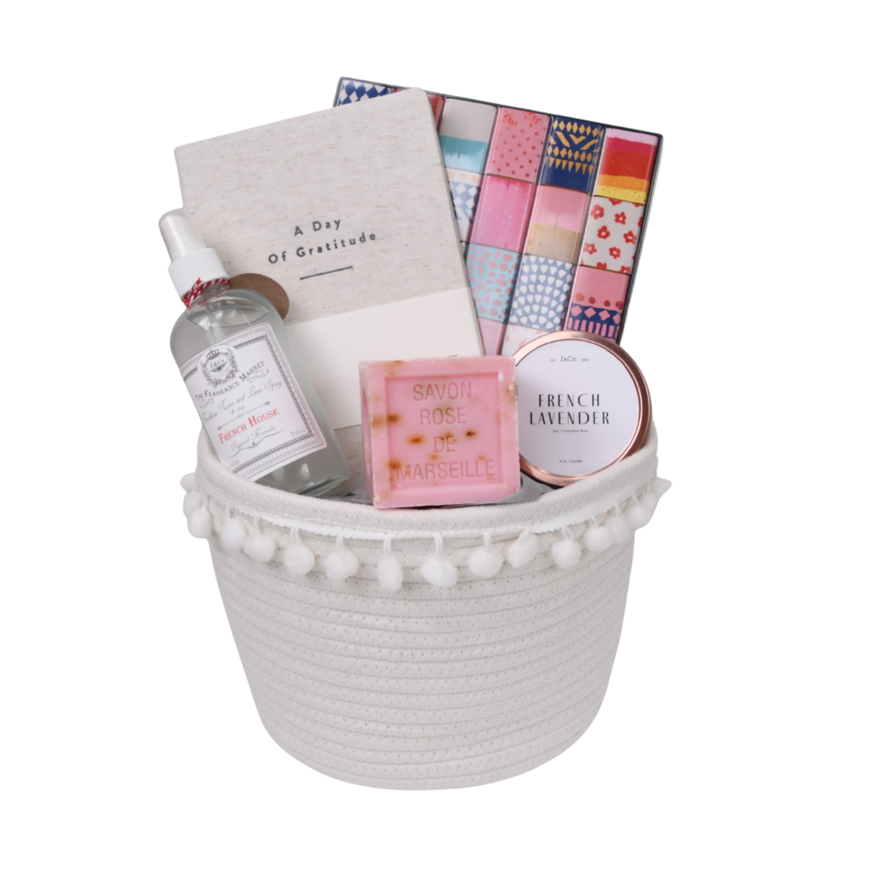White woven basket filled with a 